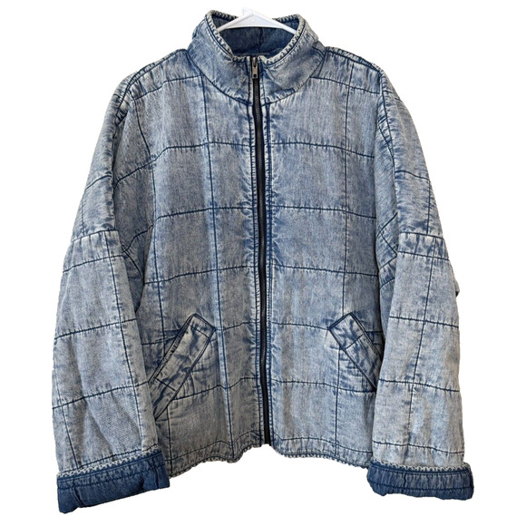 Forever 21 Jackets & Blazers - Forever 21 Quilted Denim Jacket 1X Women's Plus Acid Wash Blue Grunge FP